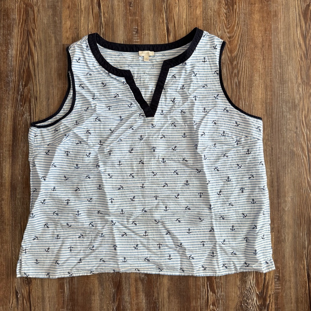 Talbots Anchor Print Tank Top - Navy and White